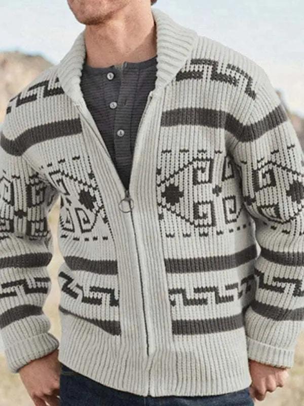 jackets - Stylish Men's Knitted Jacquard Jacket with Casual Lapel Desi - jackets | MENLL